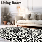 Bold Black White Mandala Pattern Rug