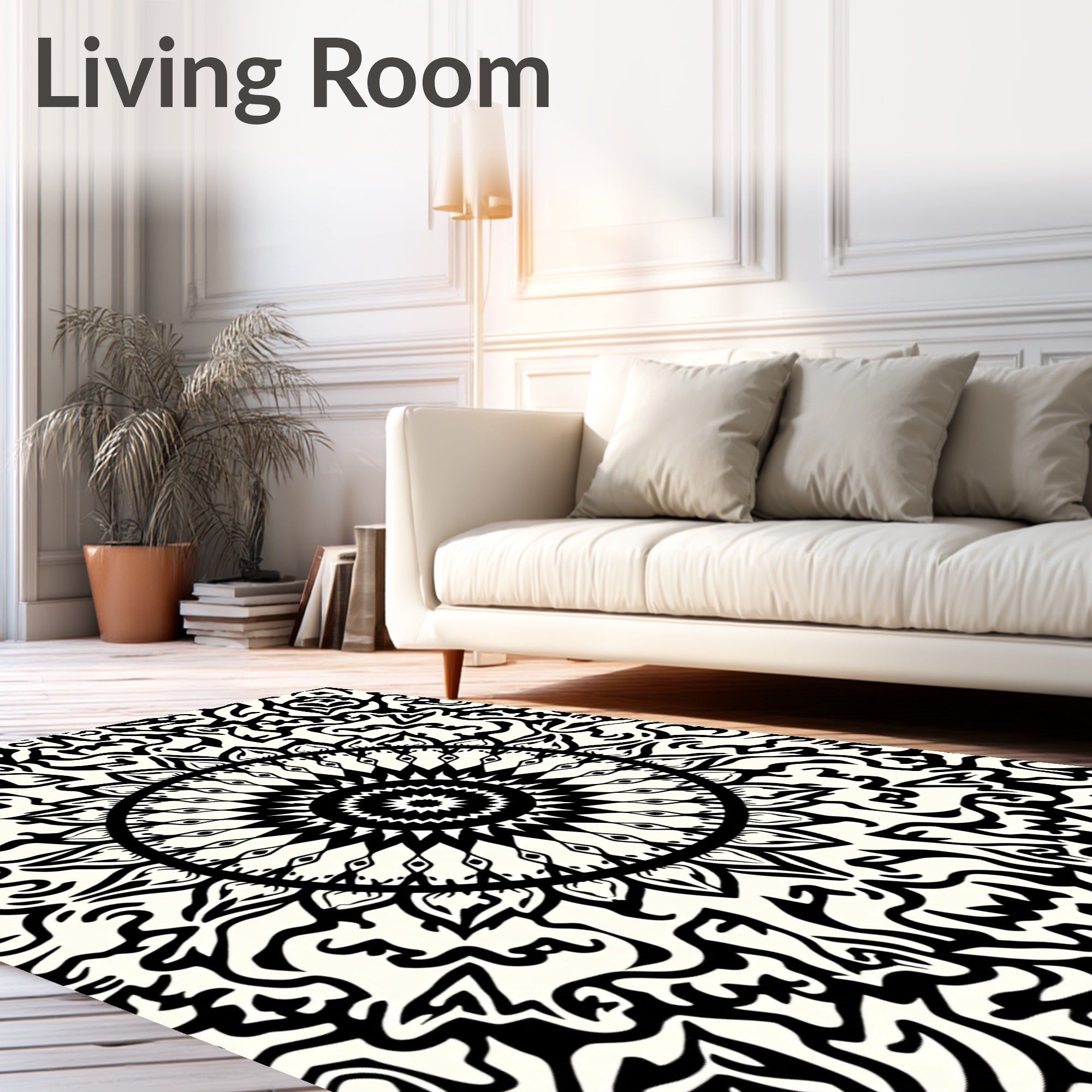 Bold Black White Mandala Pattern Rug