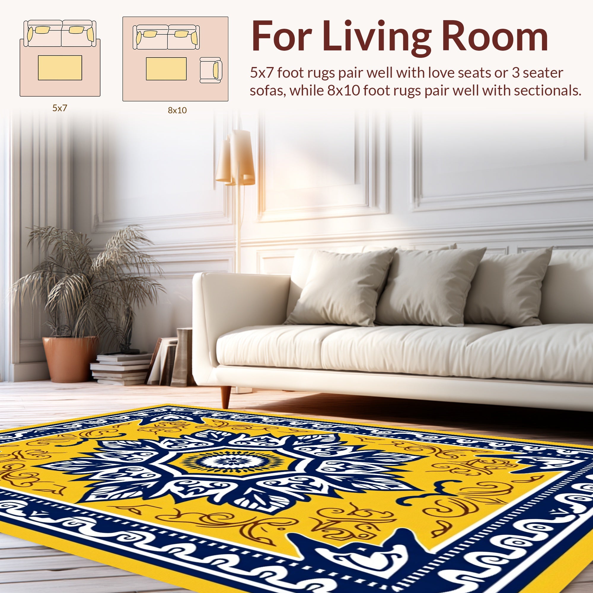 Yellow Blue Floral Medallion Design Rug
