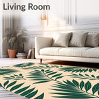Dark Green Tropical Leaf Pattern Rug