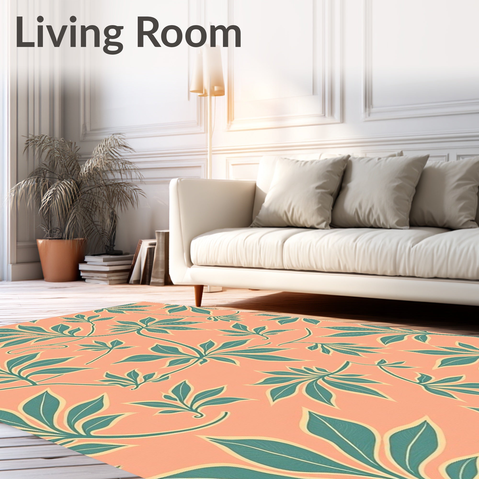 Coral Tropical Leaf Pattern Rug