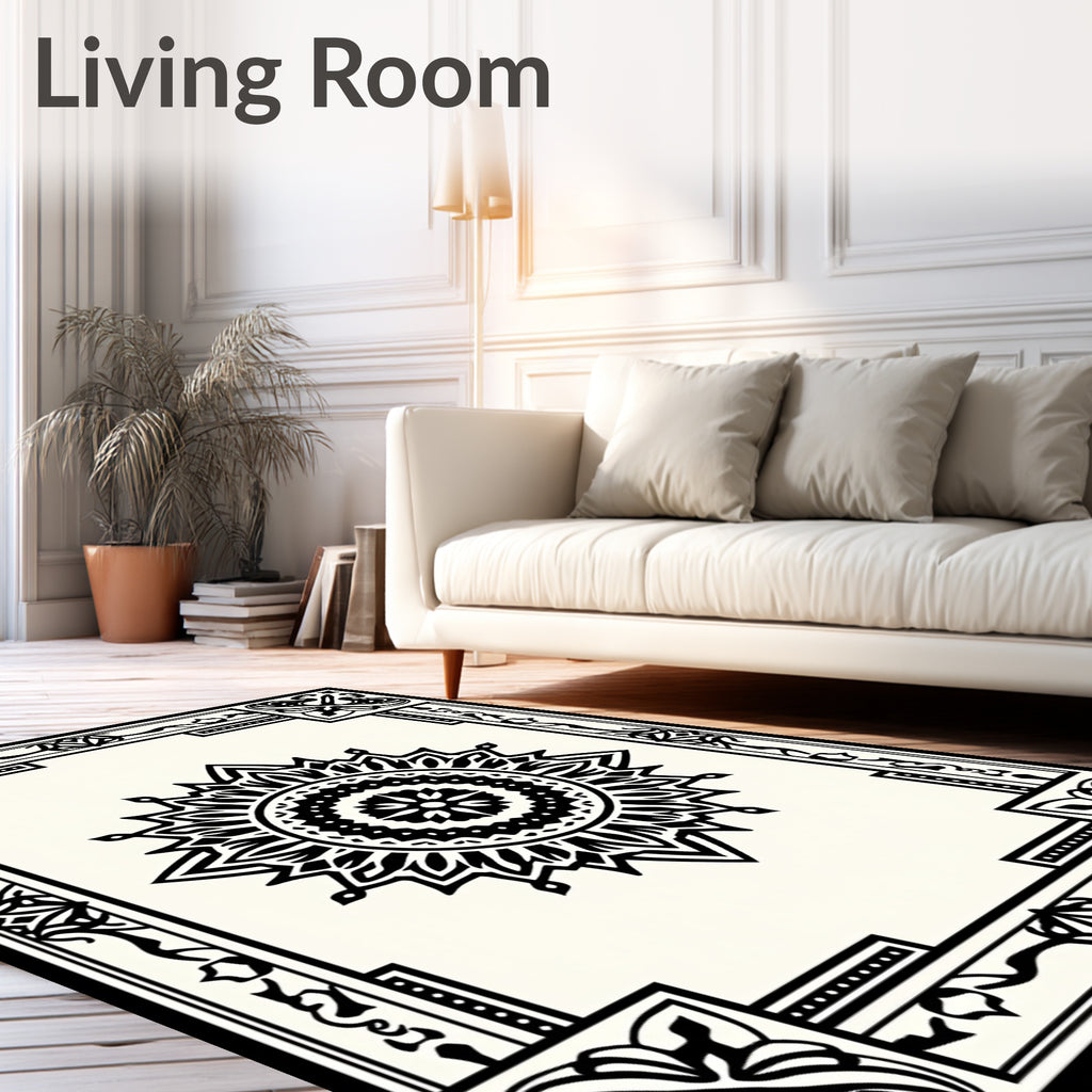 Ornate Floral Medallion Border Pattern Rug