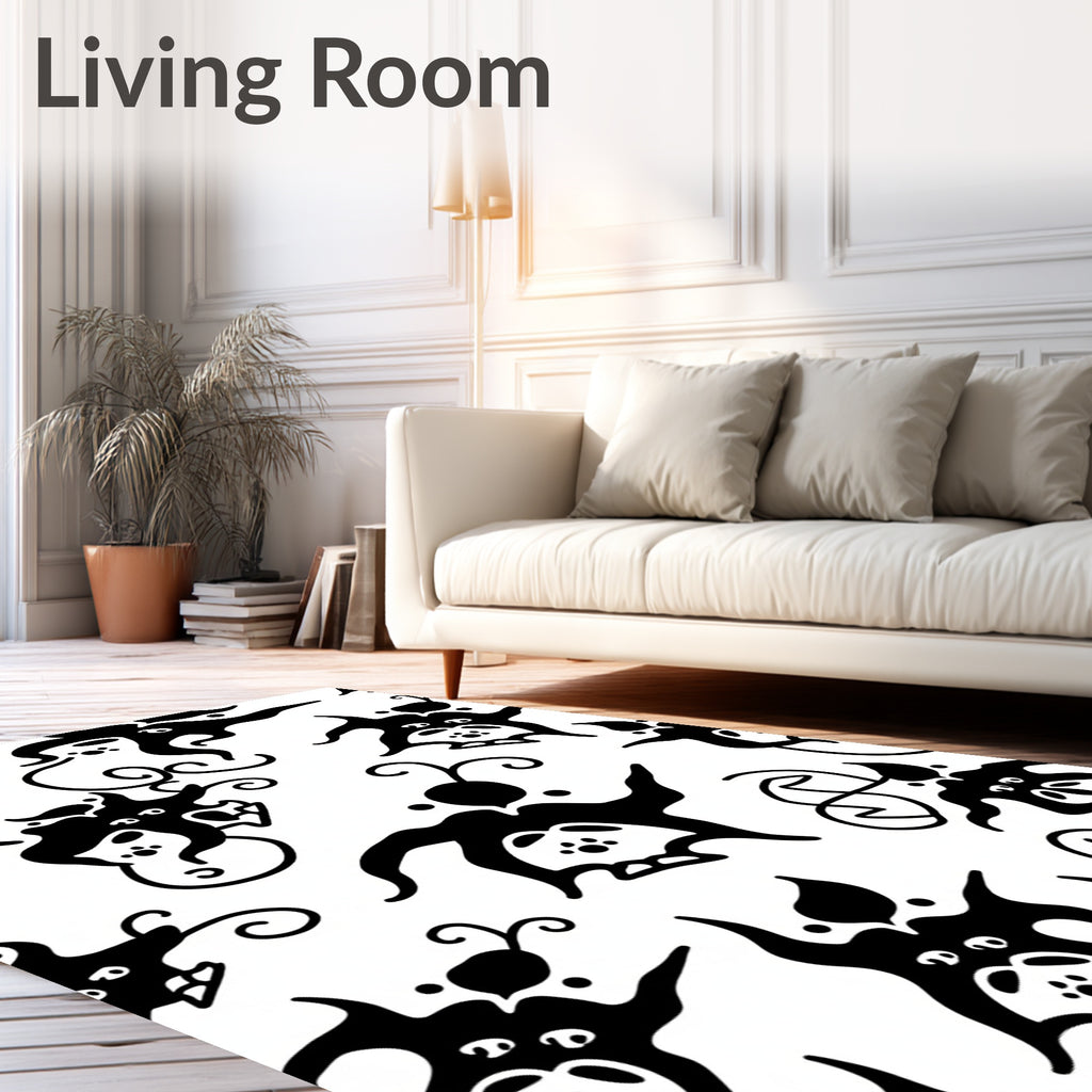 Whimsical Black White Character Pattern Rug