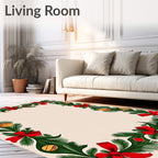 Festive Green 2 Red Bow Pattern Rug