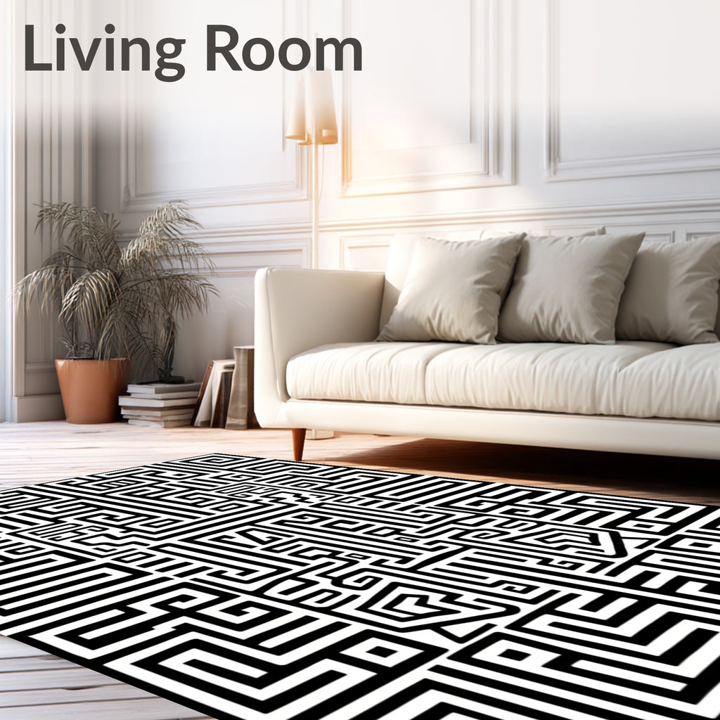 Bold Geometric Abstract Maze Pattern Rug