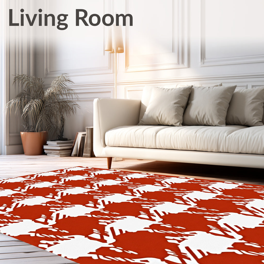 Red White Houndstooth Pattern Rug