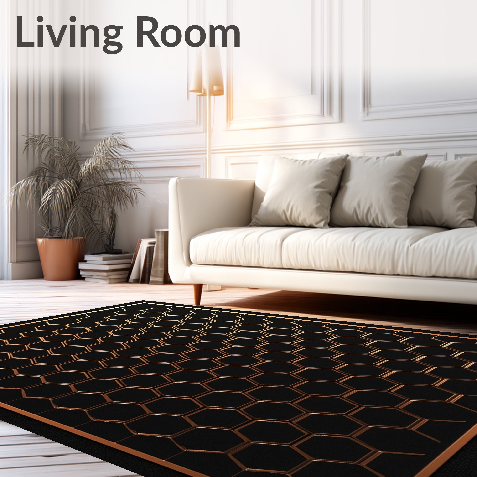 Modern Copper Hexagonal Patterned Rug