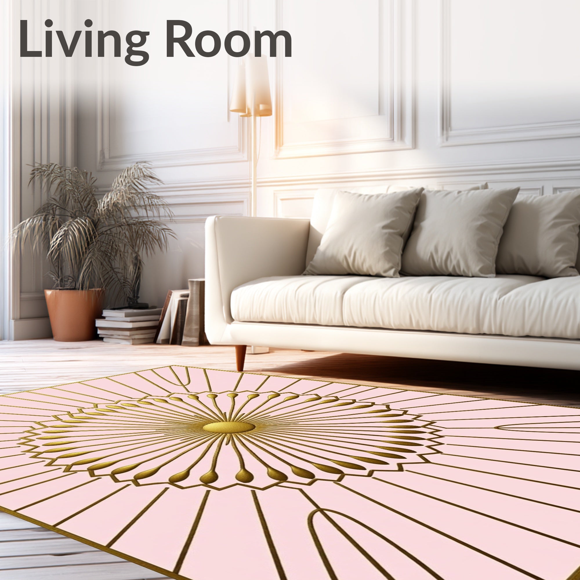 Golden Sunburst Geometric Design Rug