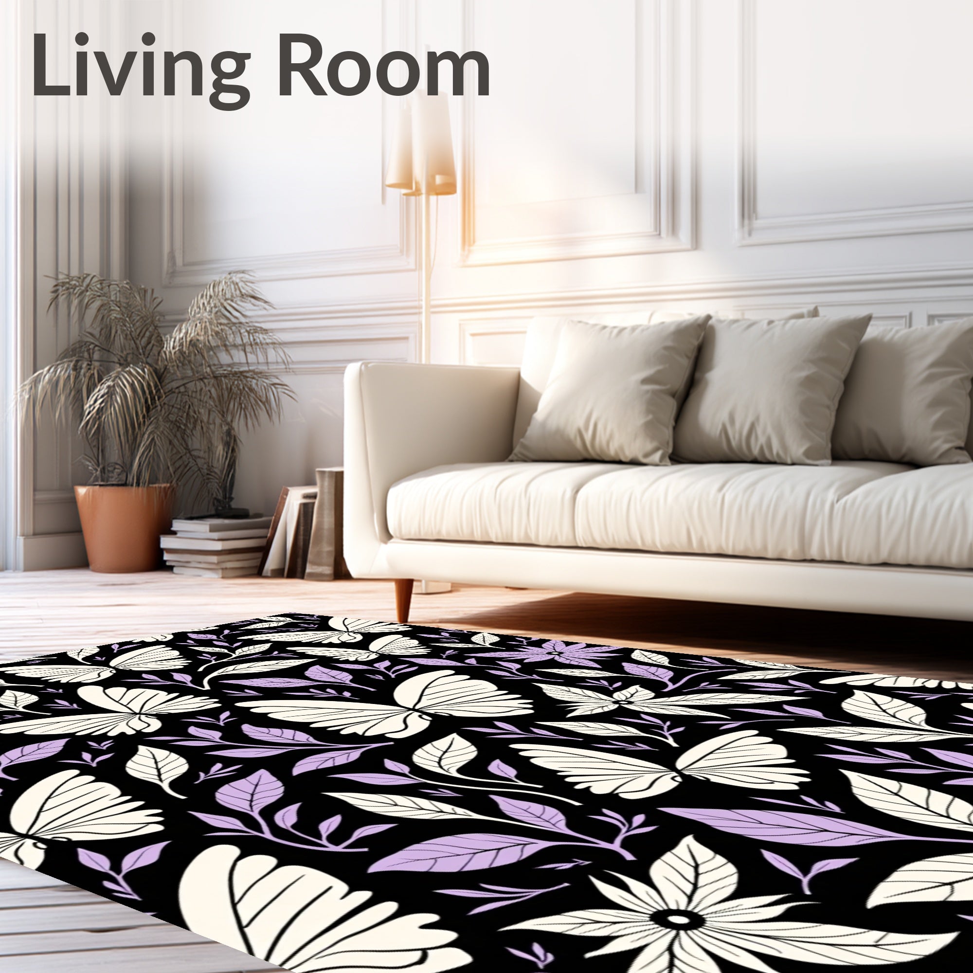 Whimsical Butterfly and Leaf Pattern Rug