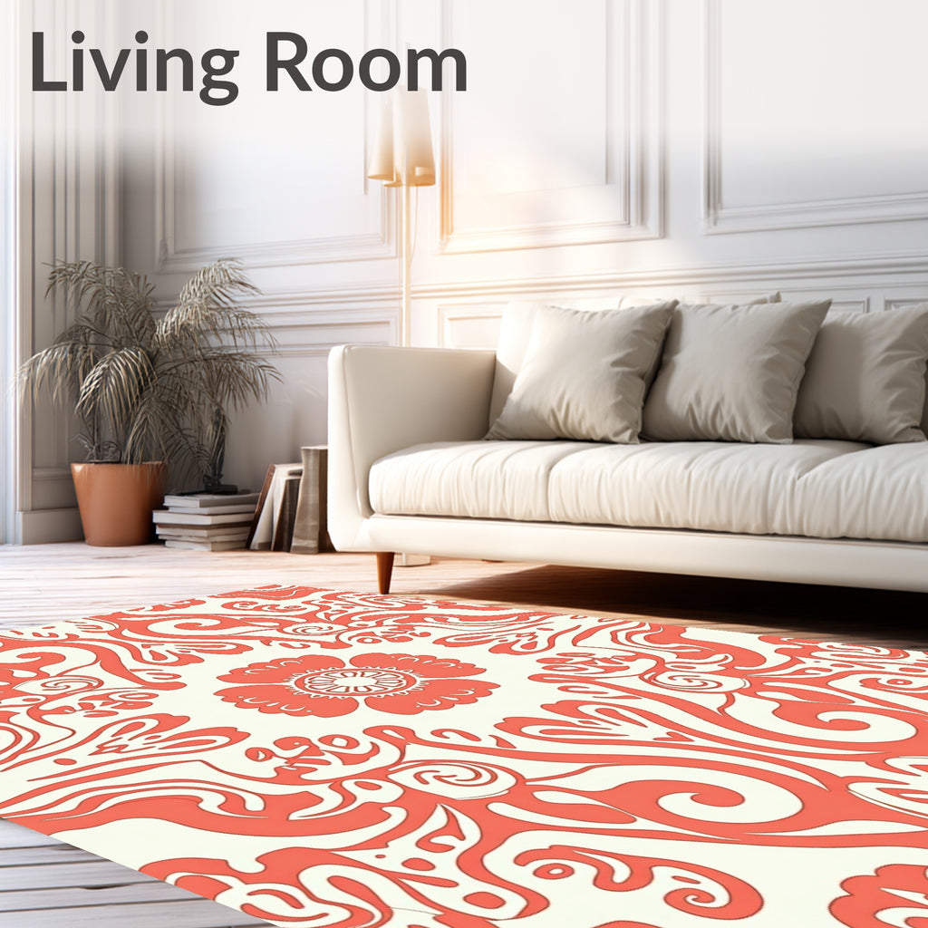 Coral Floral Swirls Pattern Rug