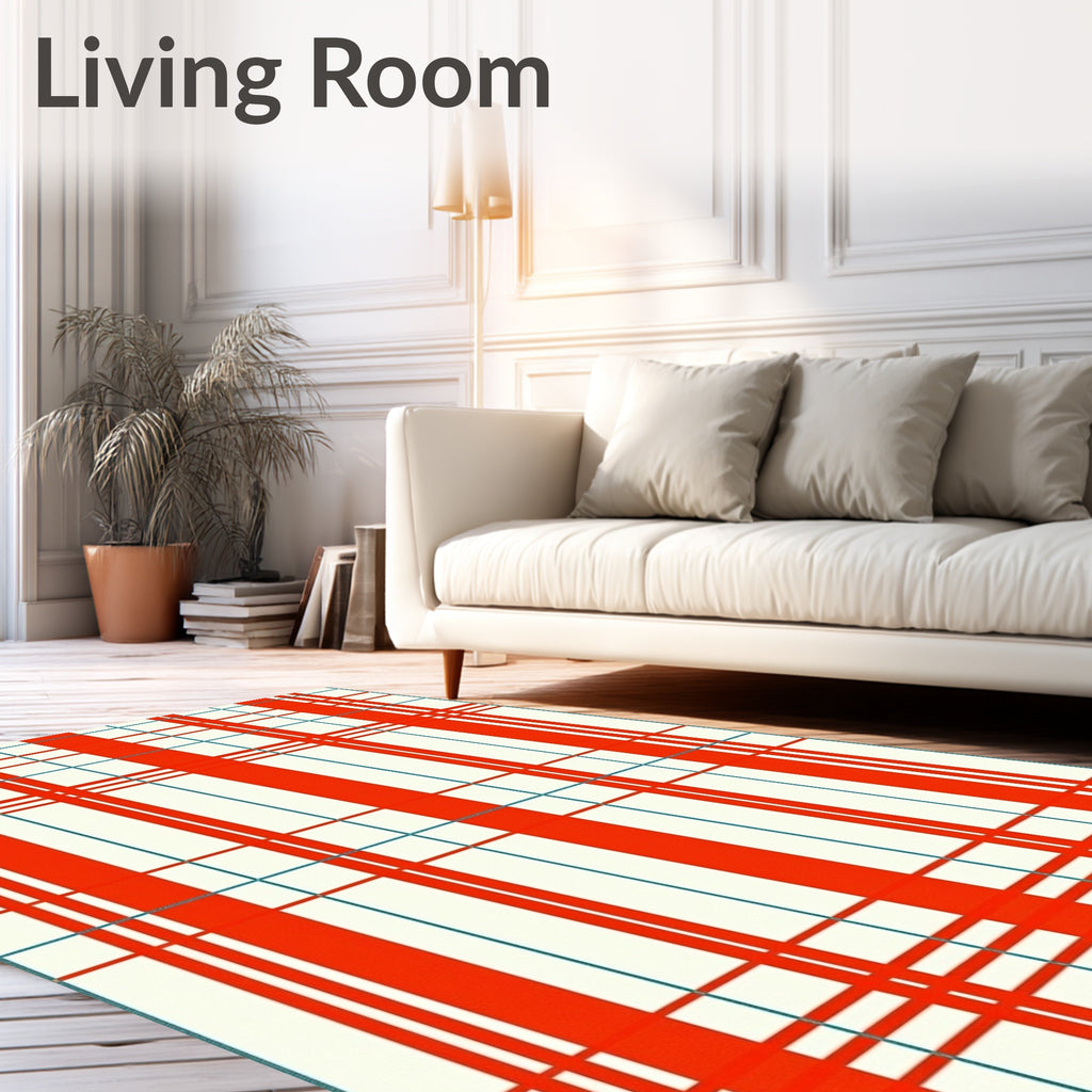 Bold Red White Grid Pattern Rug