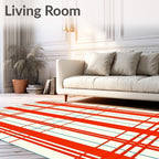 Bold Red White Grid Pattern Rug