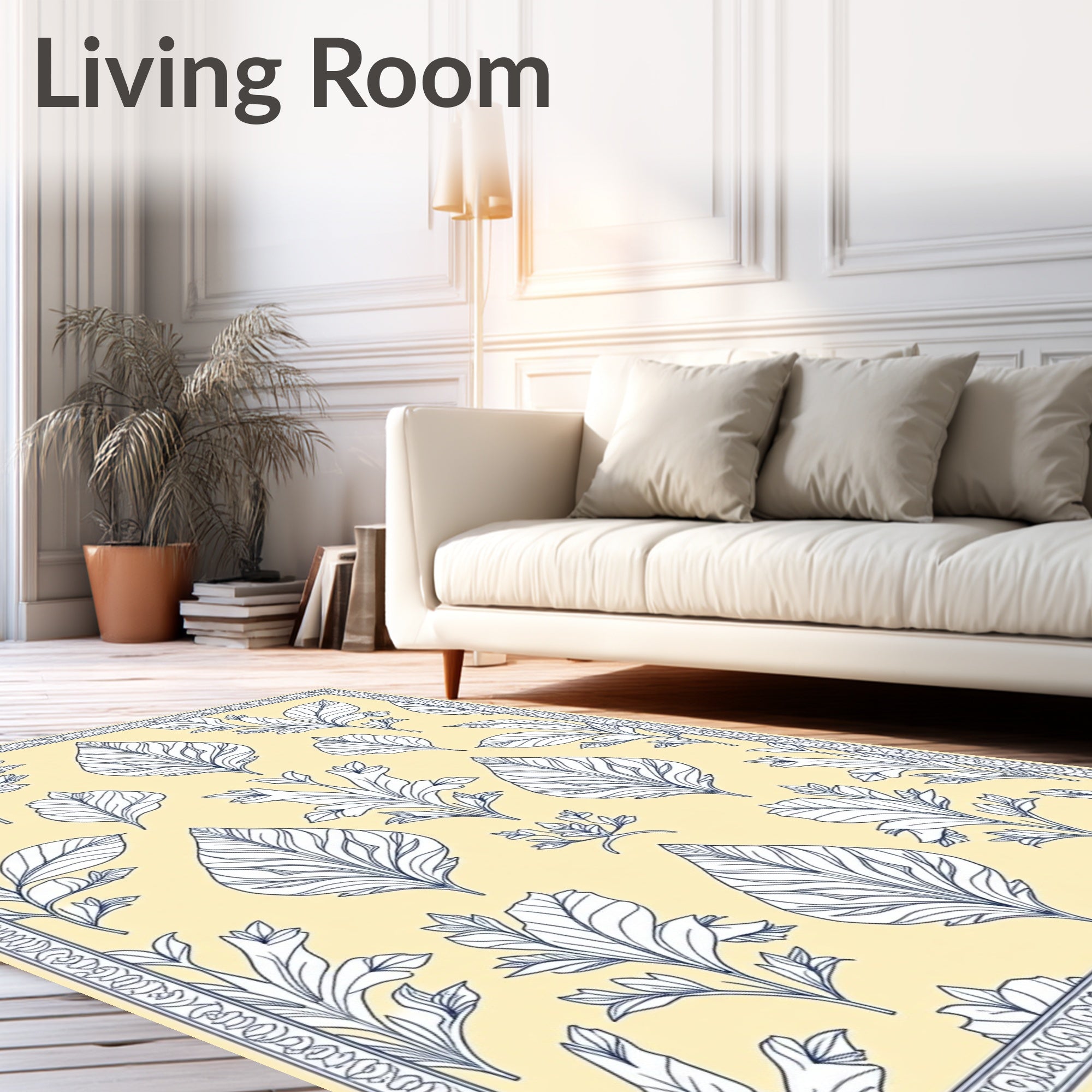 Botanical Border Floral Pattern Rug