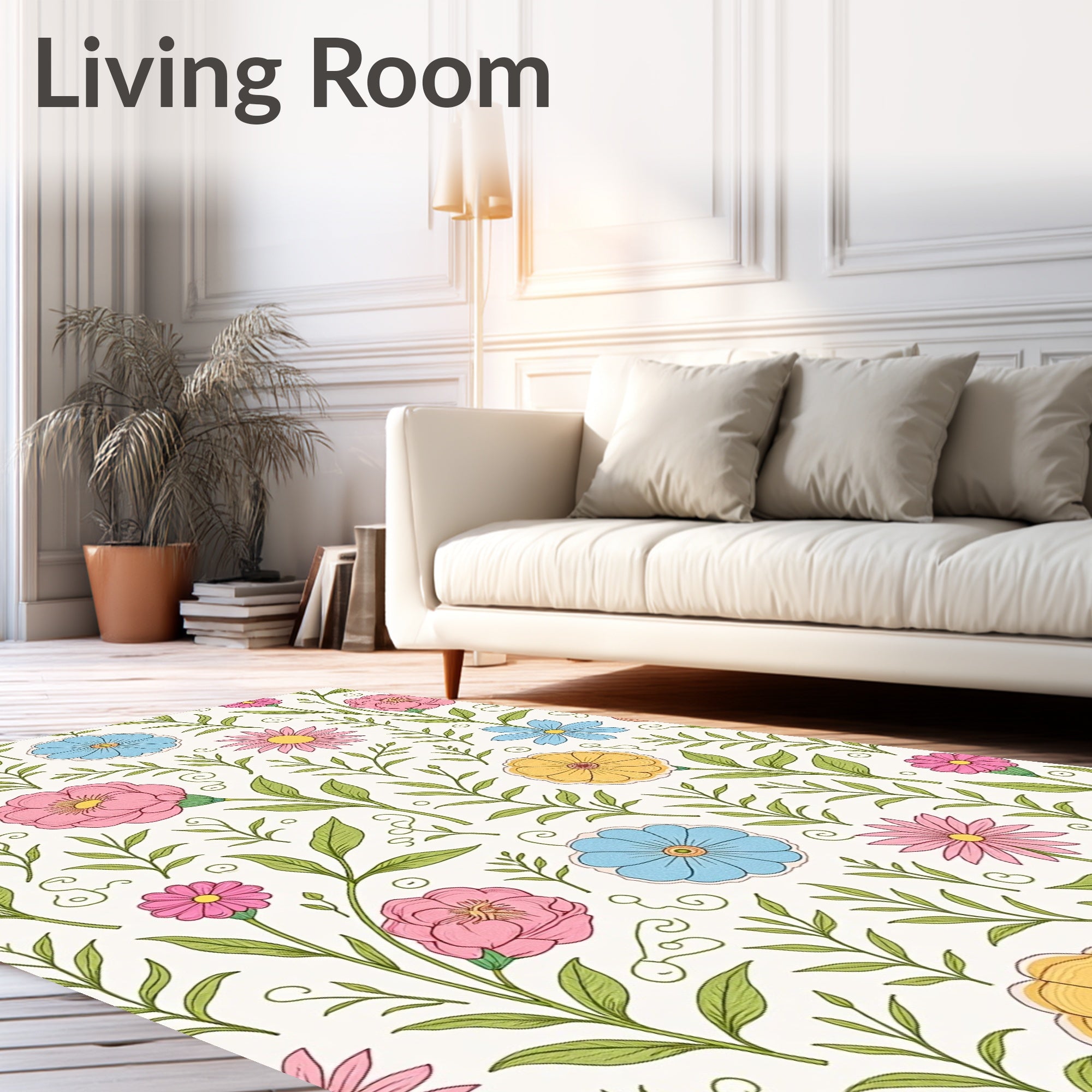 Whimsical Blooming Garden Floral Pattern Rug