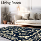 Ornate Floral Scroll Dark Navy Rug