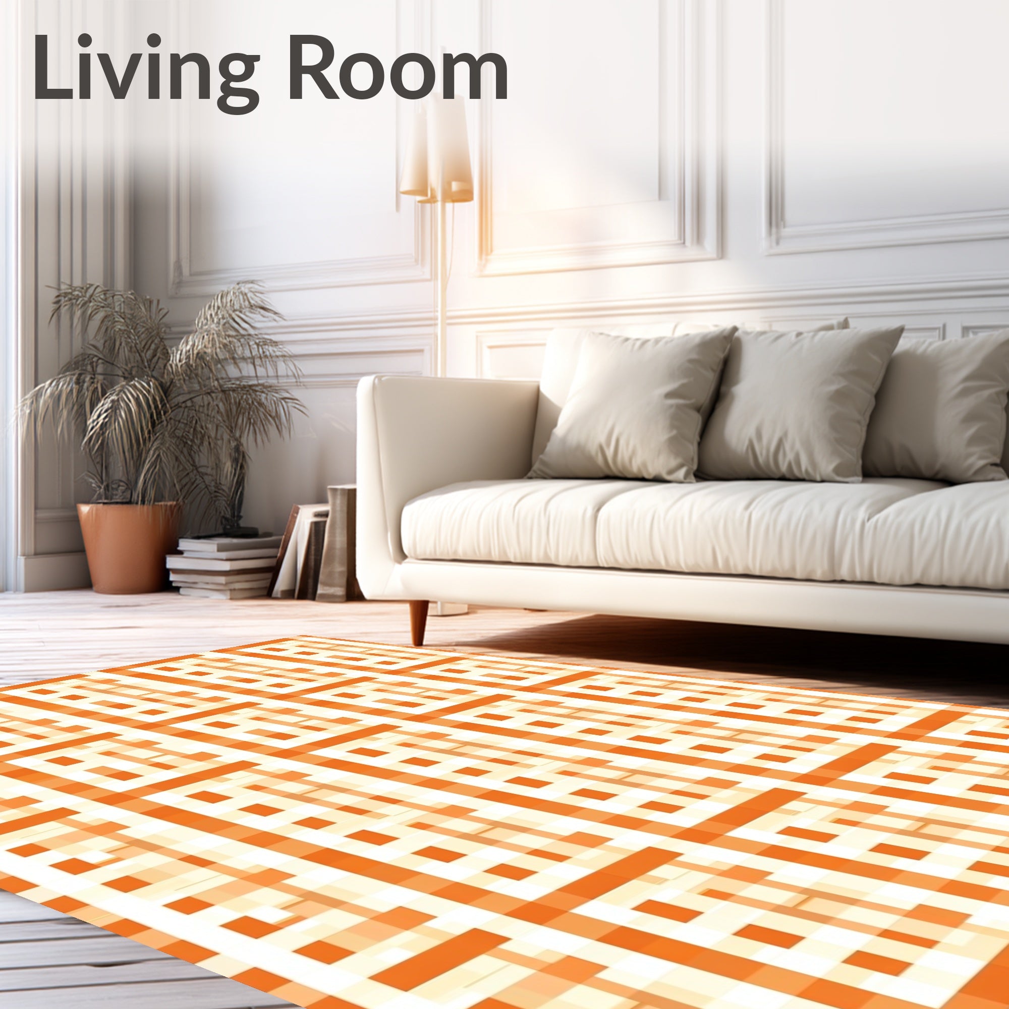 Warm Orange Plaid Geometric Pattern Rug