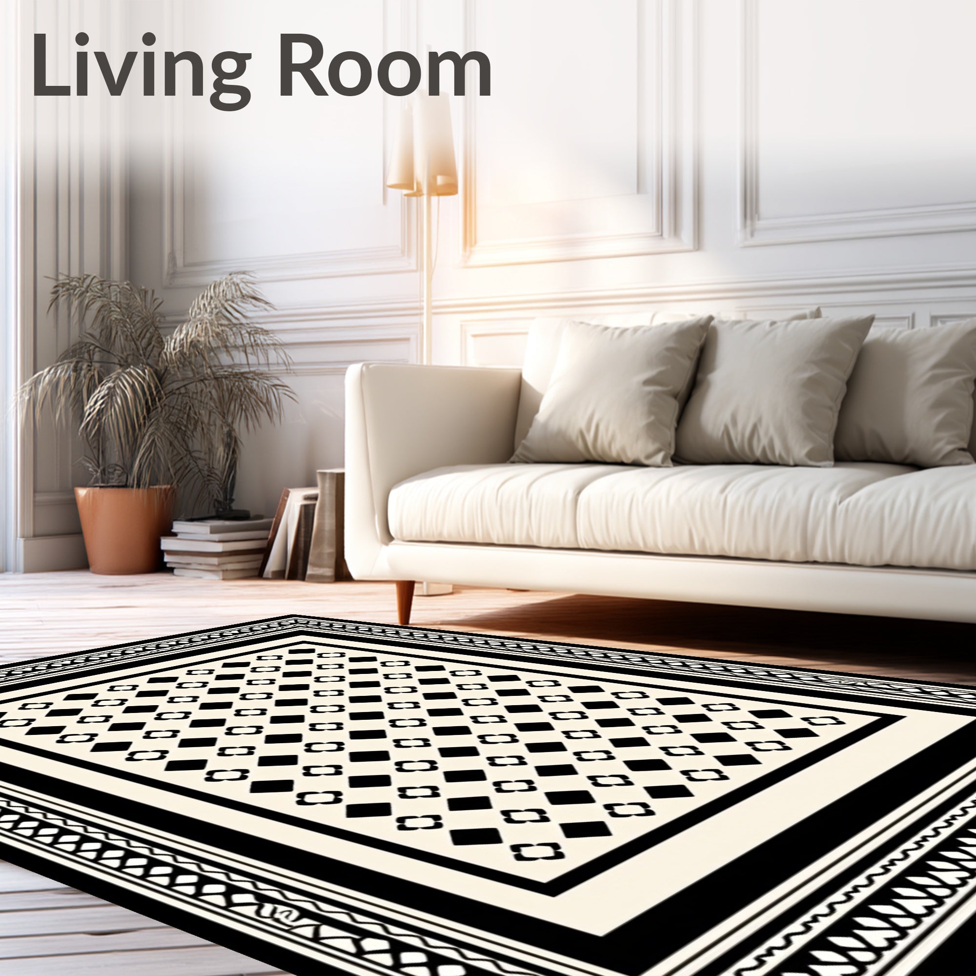 Classic Black And Cream Geometric Pattern Rug