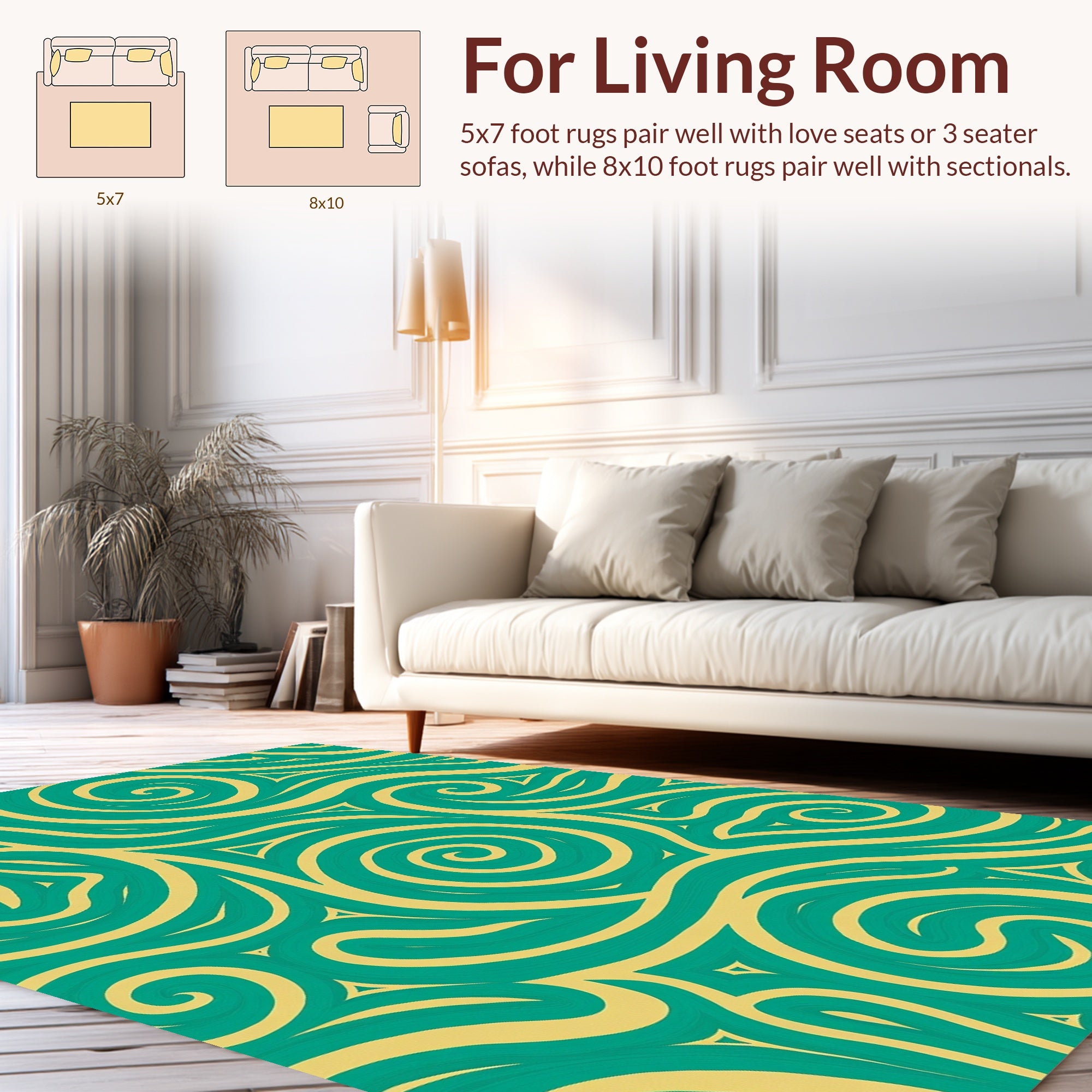 Teal and Gold Swirl Abstract Design Rug