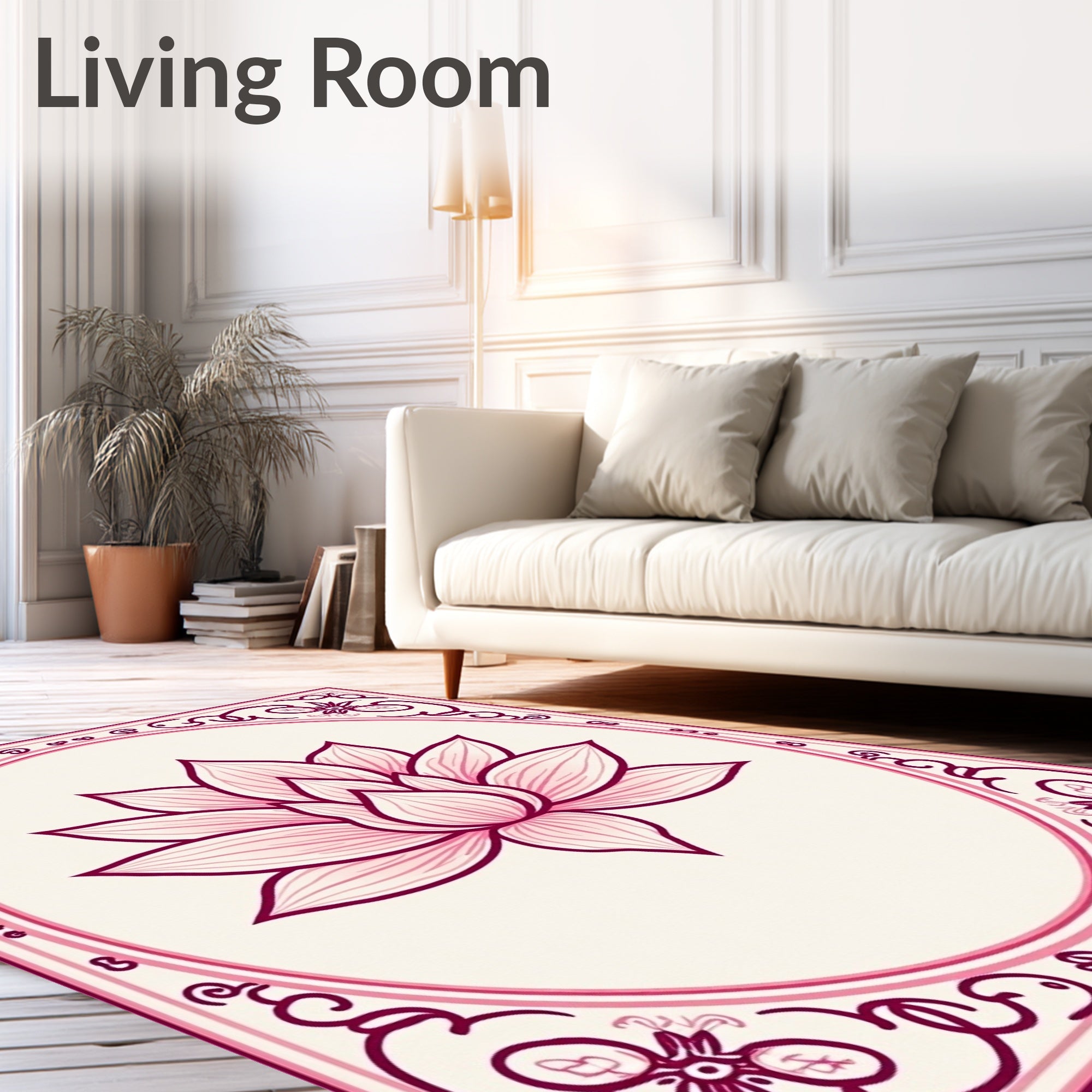 Pink Lotus Floral Border Design Rug