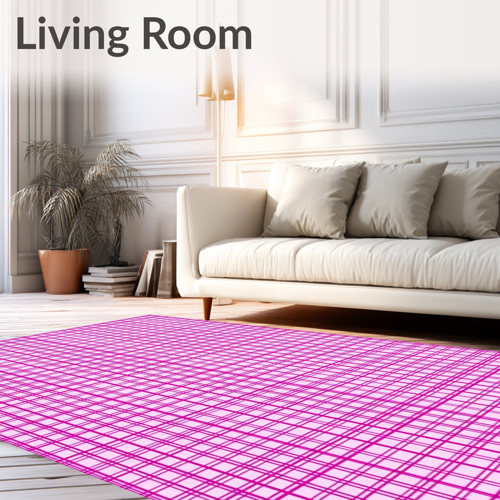 Pink Squared Grid Pattern Rug