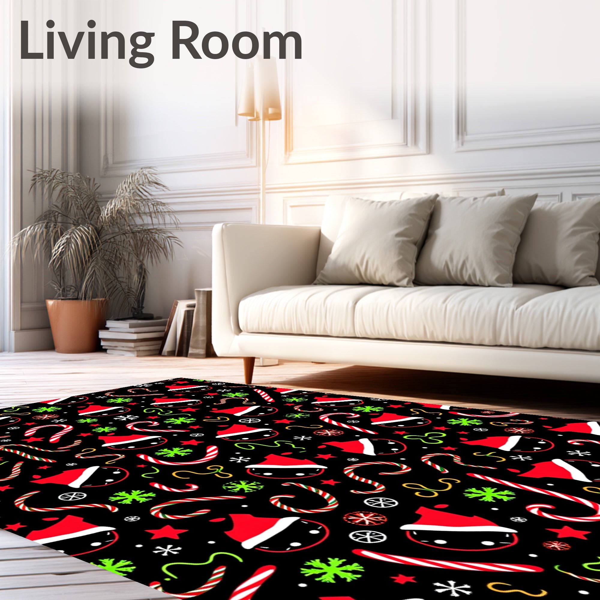 Festive Holiday Santa Hat Candy Cane Pattern Rug