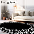 White Classic Floral Scrollwork Border Rug