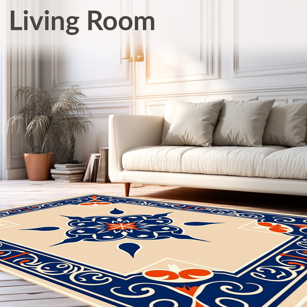 Ornate Blue Orange Neutral Classic Rug
