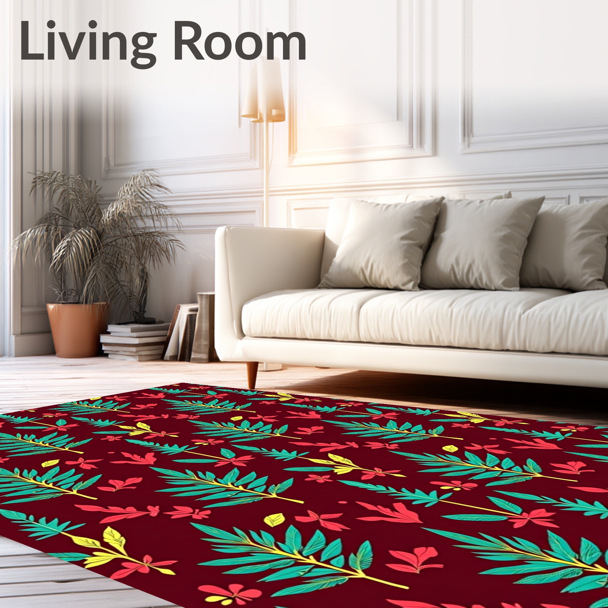 Tropical Leaf Pattern Design in Teal Rug