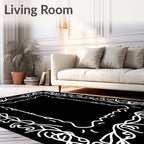 Ornate Vine Scroll Border Design Rug