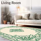 Elegant Green Scrollwork Damask Pattern Rug