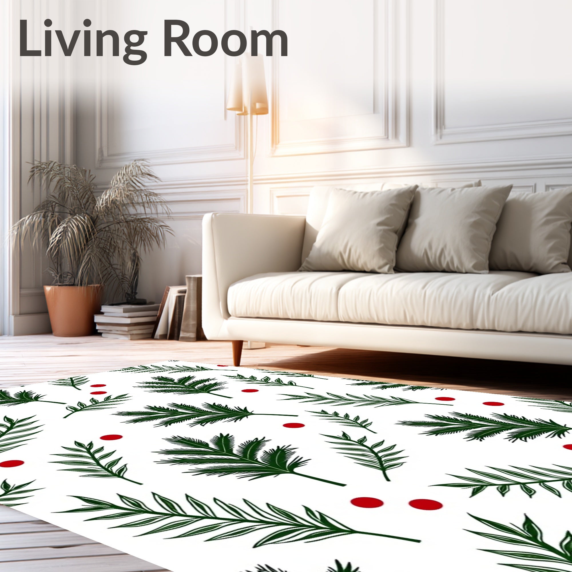 Evergreen Sprigs and Red Dot Pattern Rug