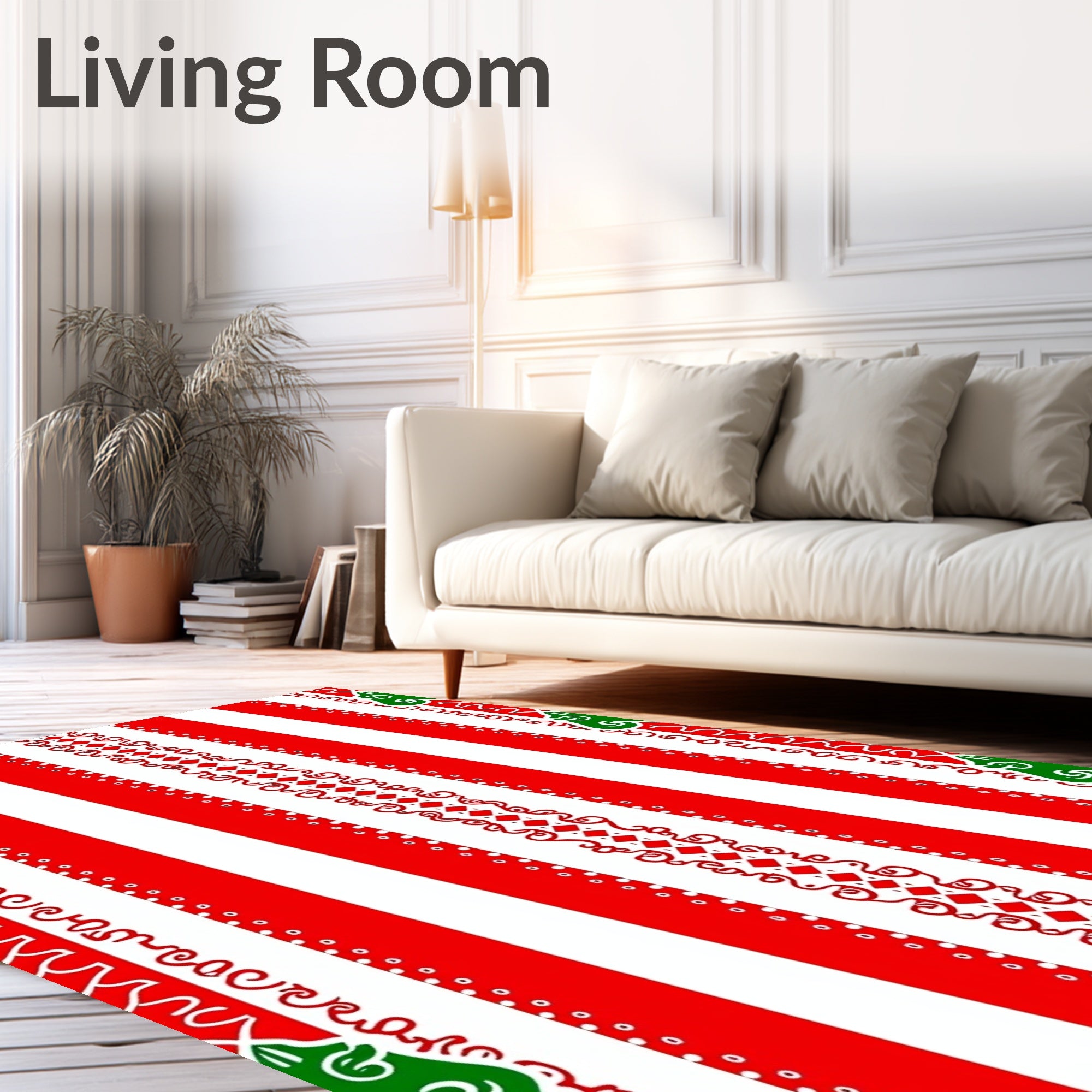 Red Green White Striped Ornate Pattern Rug