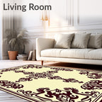 Ornate Dark Floral Scrollwork Design Rug