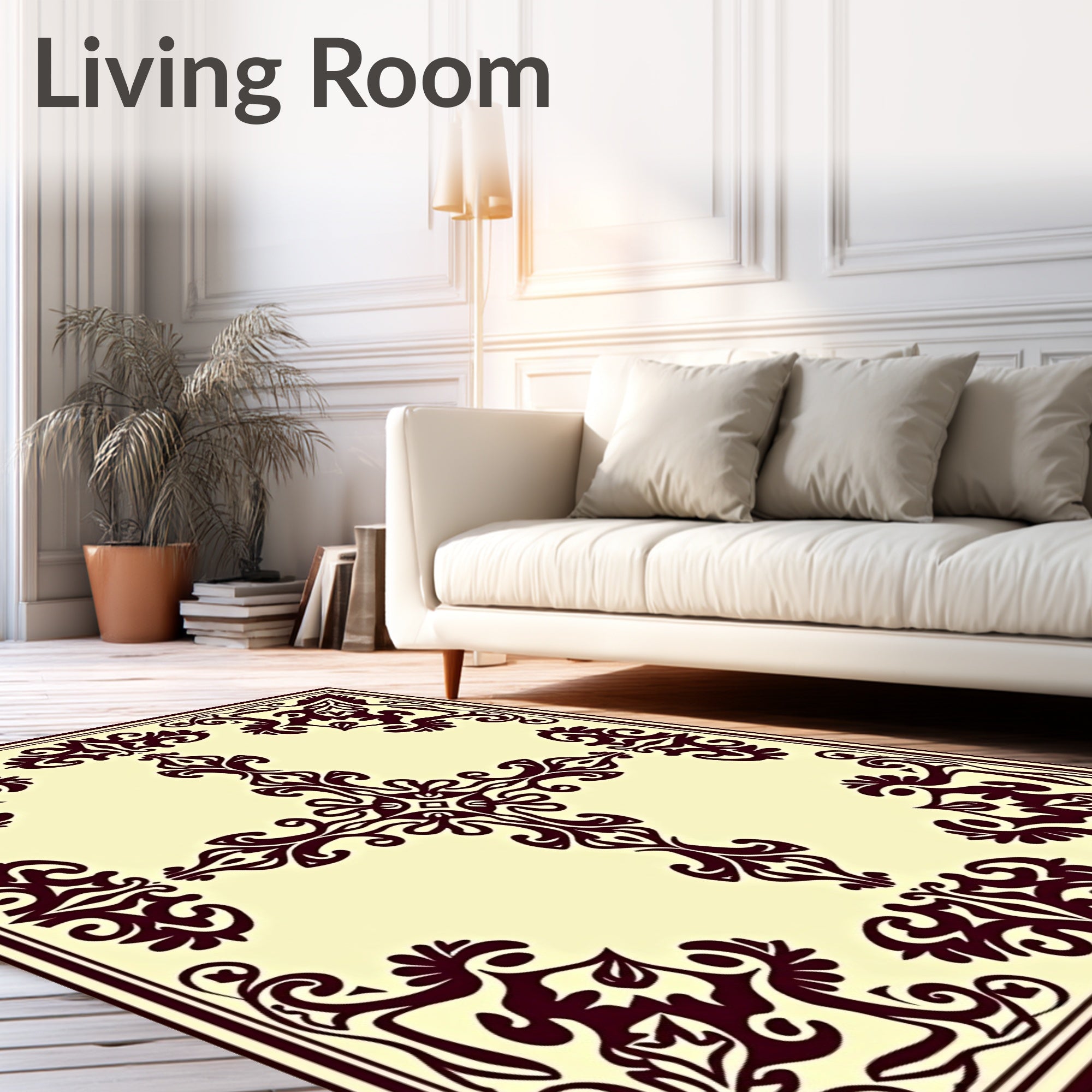 Ornate Dark Floral Scrollwork Design Rug