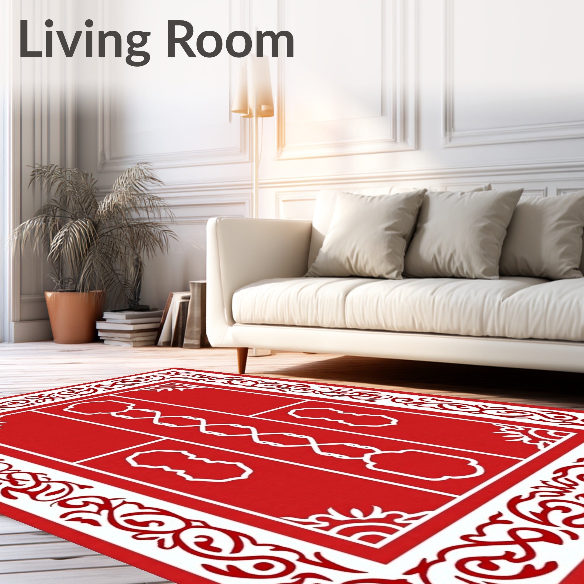 Classic Red White Ornate Scroll Rug
