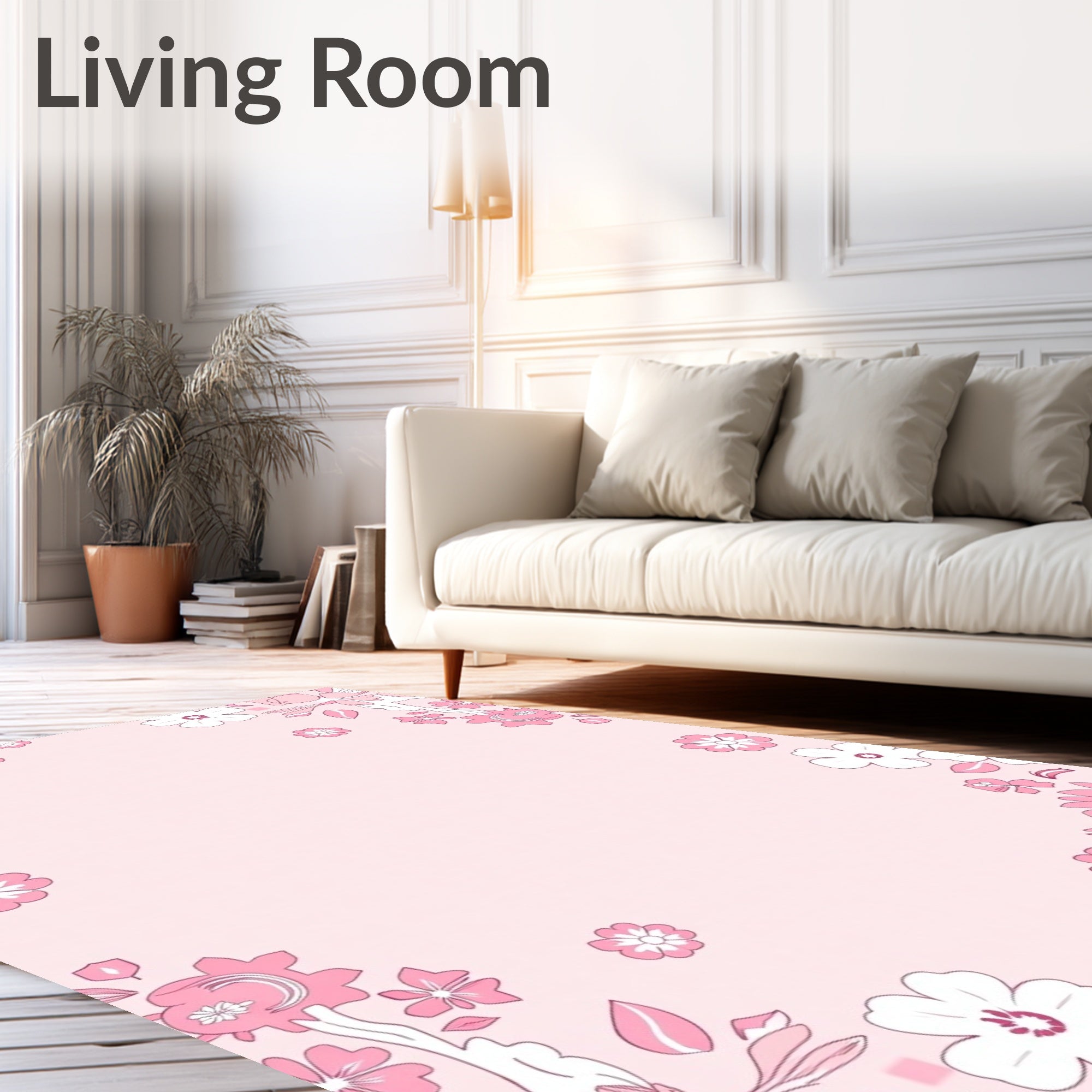 Pink Floral Delight Border Design Rug