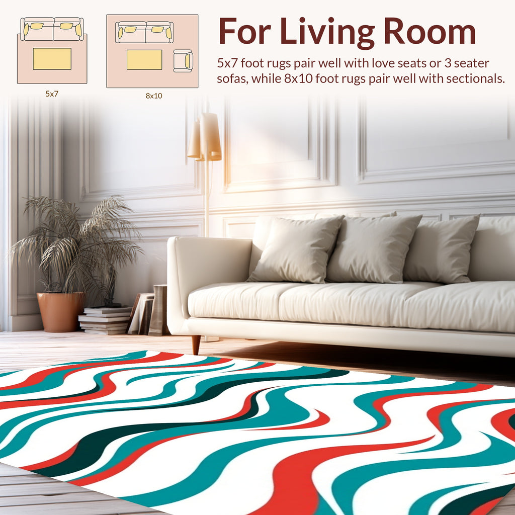 Red Teal Wavy Pattern Design Rug