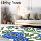 Blue Floral Hummingbird Pattern Rug
