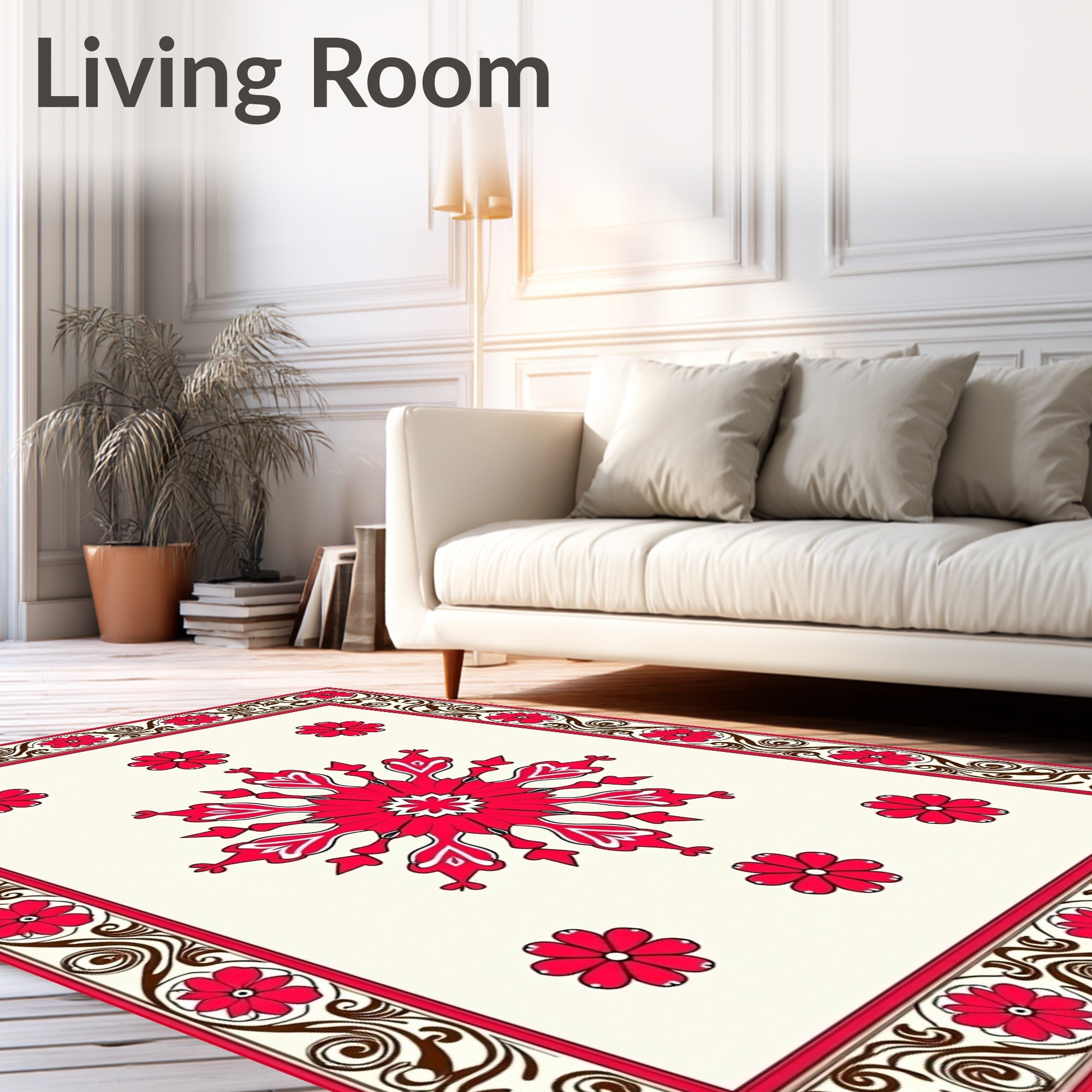 Red White Floral Snowflake Pattern Rug