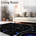 Cosmic White Swirls Blue Starburst Rug