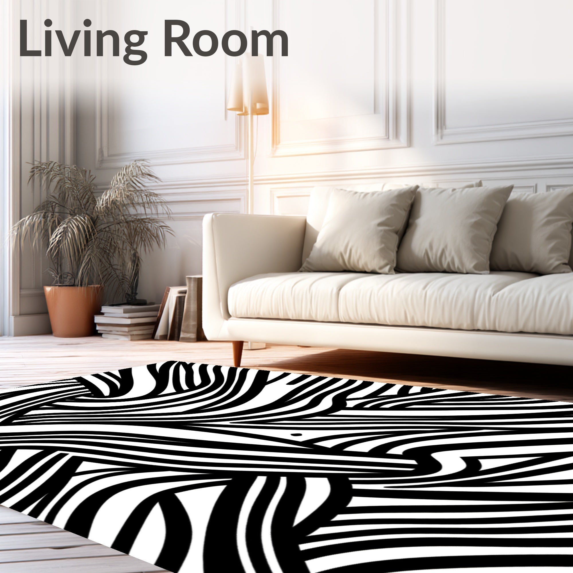 Bold Black White Striped Pattern Rug