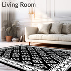 Classic Black White Floral Tile Rug