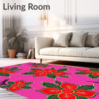 Vibrant Red Holly Poinsettia Garland Rug