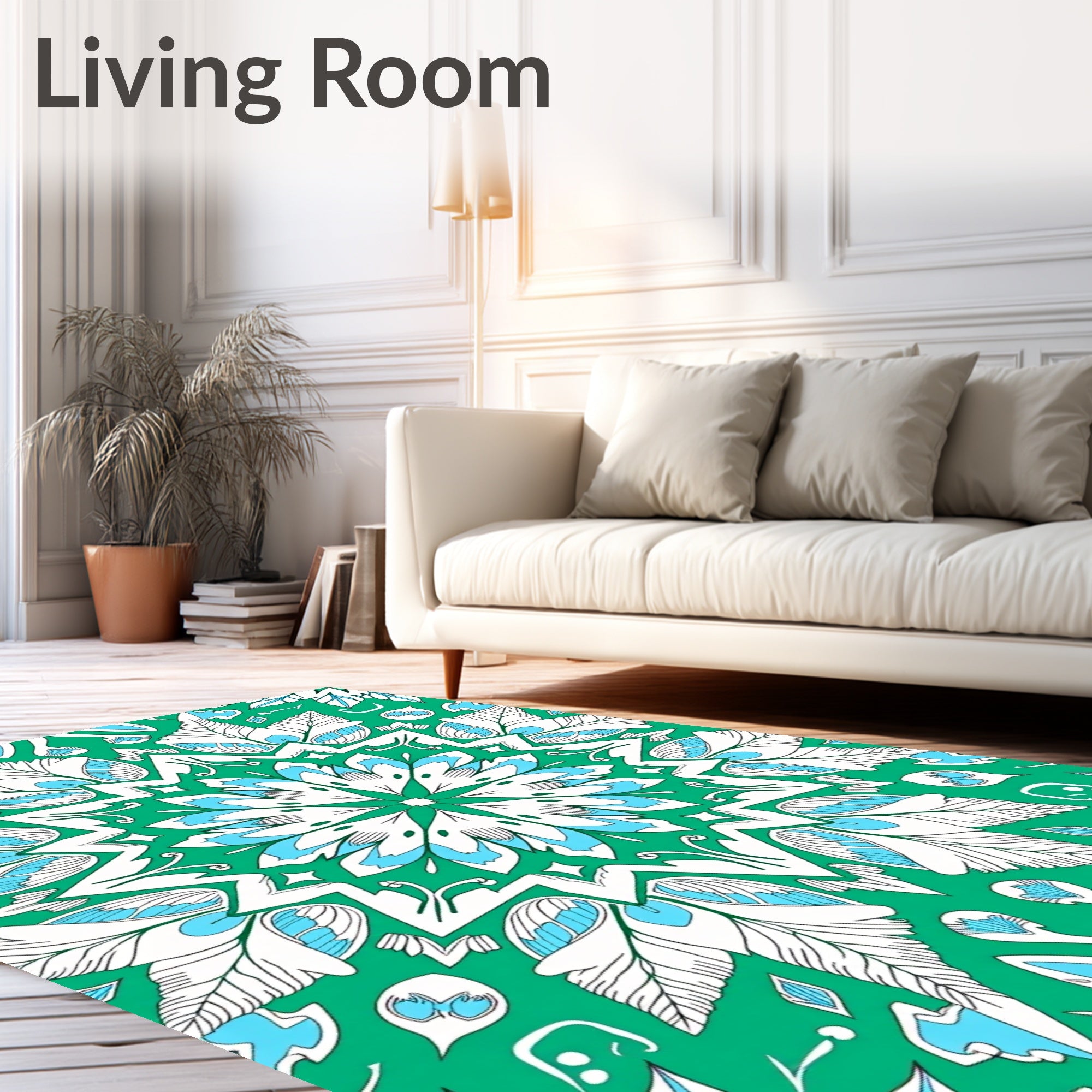 Green White Blue Mandala Pattern Rug