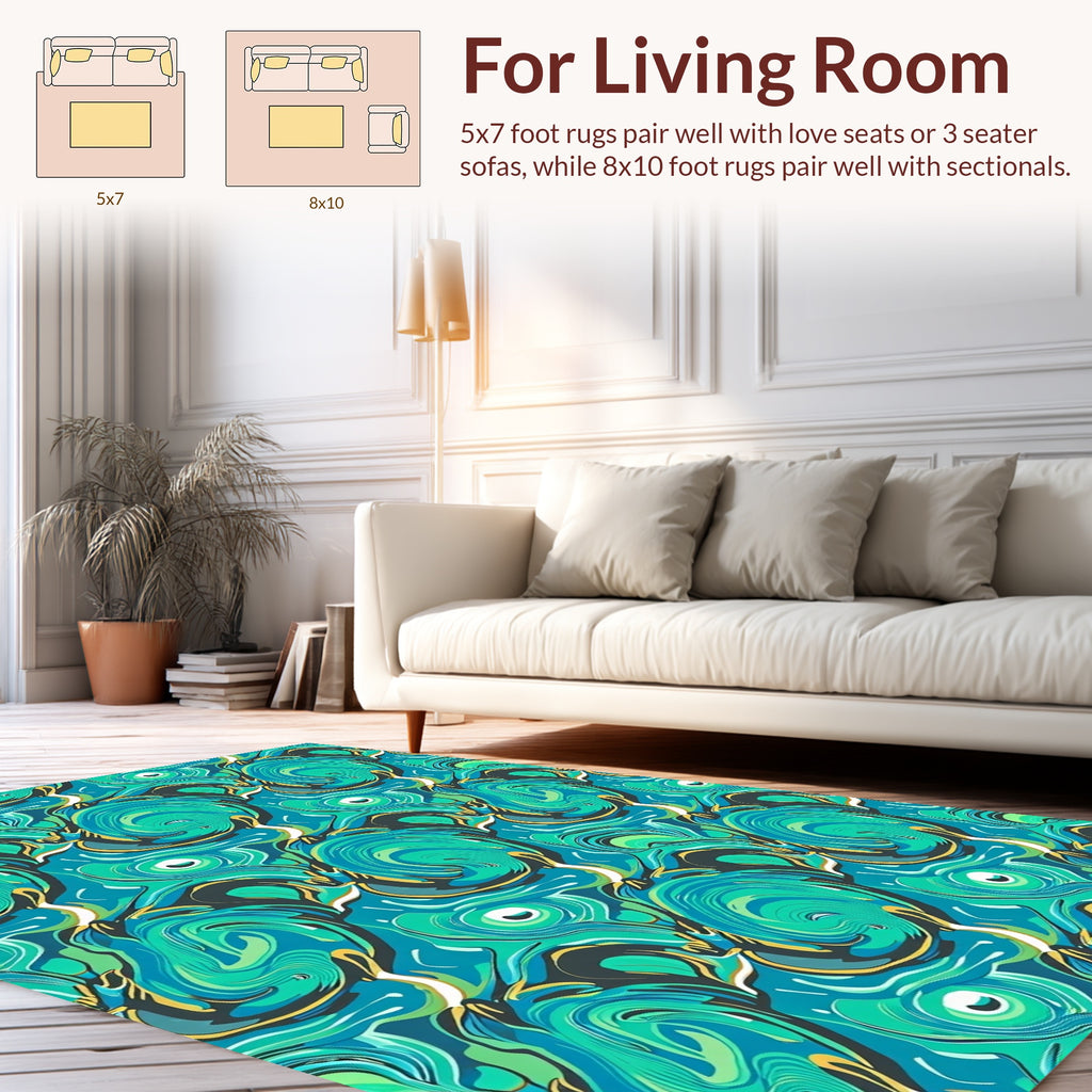 Abstract Swirls In Blue and Green Rug