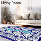 Intricate Blue Cyan Geometric Medallion Rug