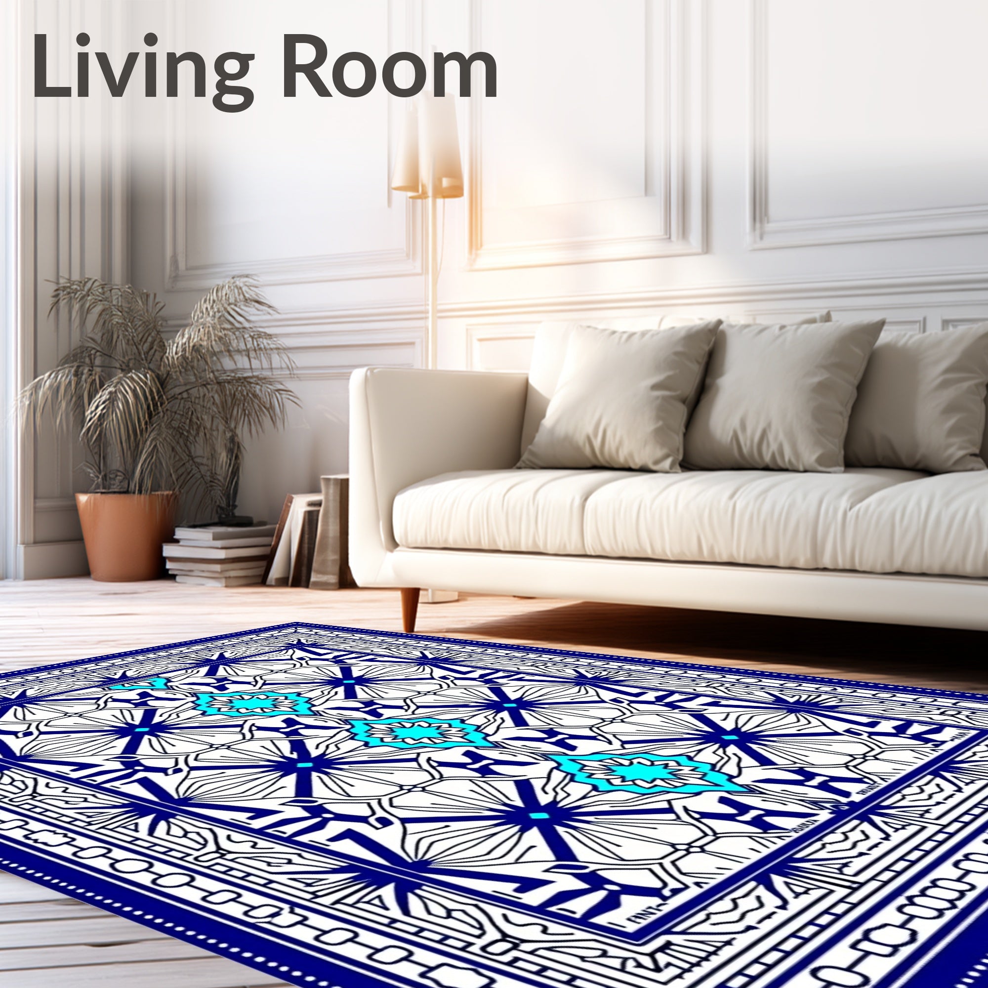 Intricate Blue Cyan Geometric Medallion Rug