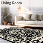 Classic Black White Floral Medallion Design Rug