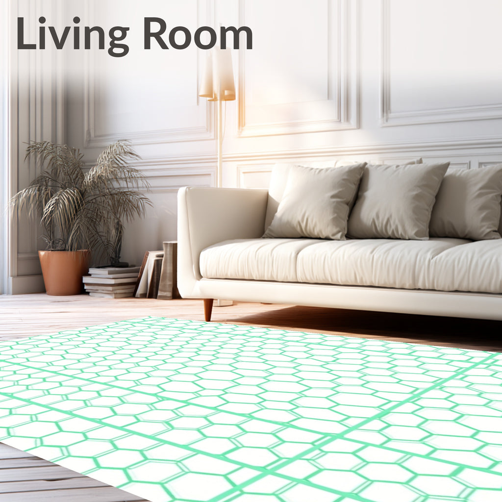 Mint Green Hexagonal Grid Pattern Rug