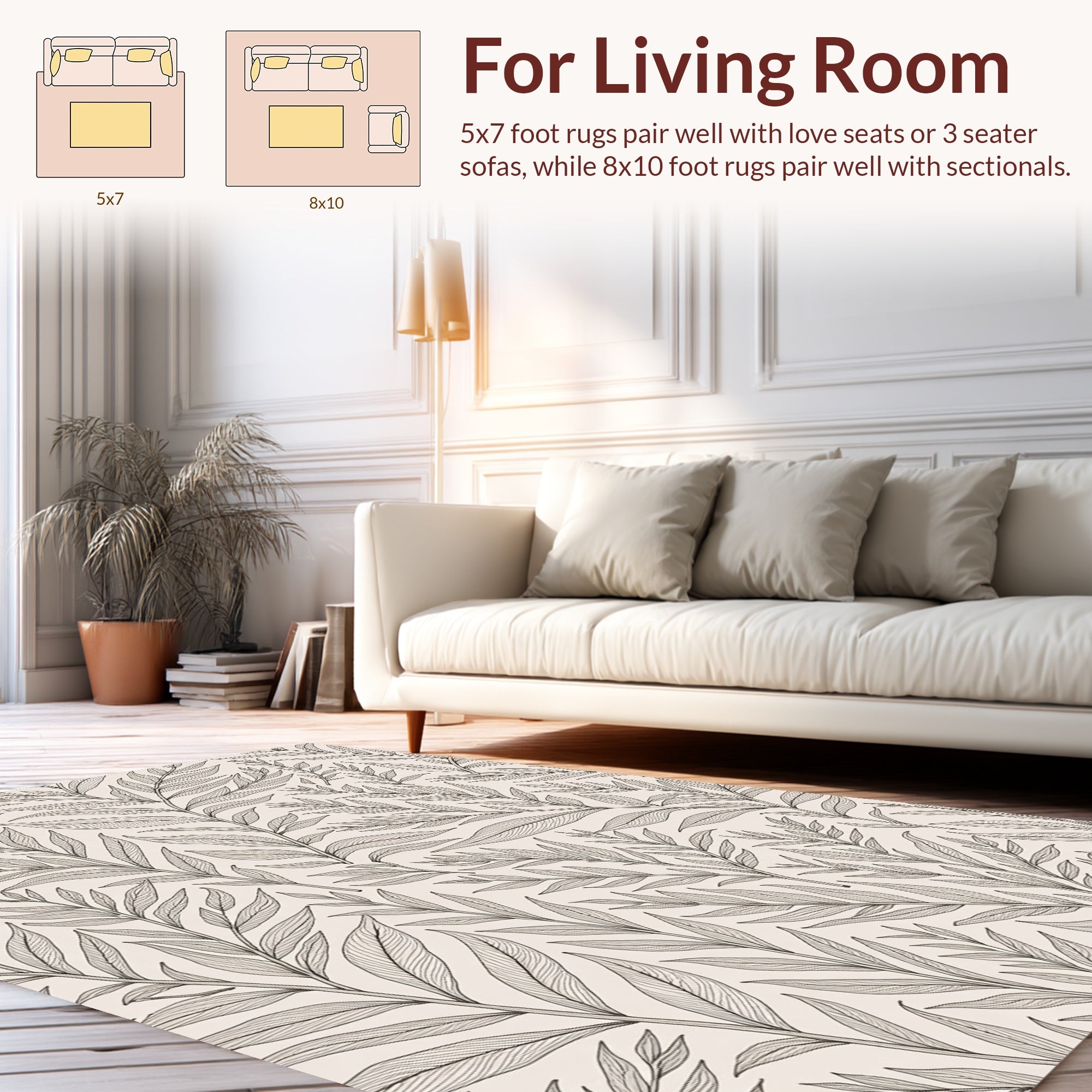 Natural Leaf Line Art Pattern Rug